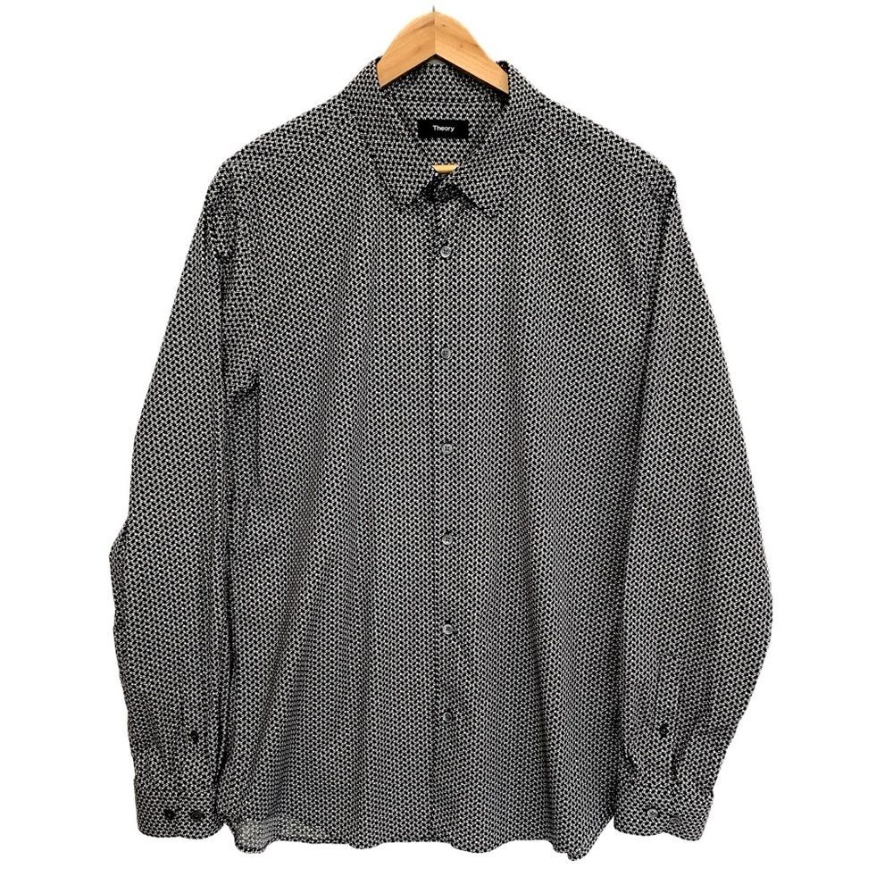 Theory Geometric Print Dress Shirt Mens Size XL Long Sleeve Classic Button Down